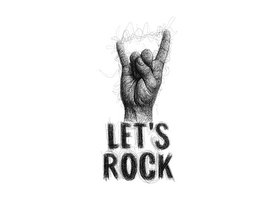 Let's Rock black and white drawing energy hand drawn illustration line art lines realistic rock and roll scribble sketch