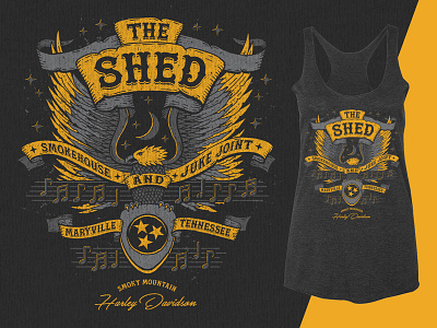 The Shed apparel eagle guitar harley davison illustration t shirt wings