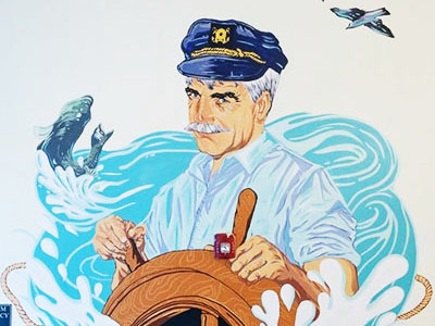 sea captain mural illustration mural