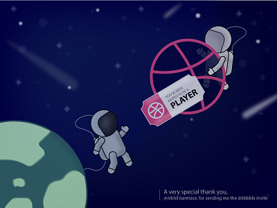Thanks For The Invite design dribbble earth invitation cards invite man moon planets sending me space spaceman star thank you thanks vector