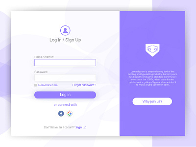 Sign up / Log in page design