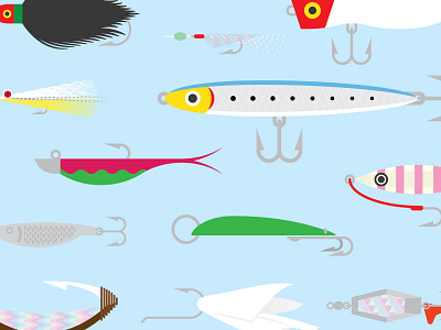 Lures Poster Close design fish fishing illustration kahawai lures poster vector