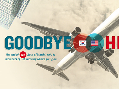 Goodbye (Korea). Hello (America). blue cream plane red