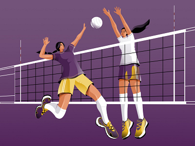 Volleyball Game action championship character color design field game illustration jump motion design net sport vector volley volleyball women womens