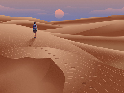 Through the desert alone character desert evening illustration landscape man nature sky travel