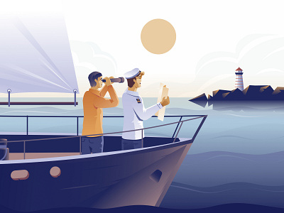 The Art of Consultancy branding captain character design illustration landscape lighthouse modern ocean sailor ship sun vector