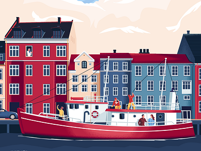 A Short Visit character cruise europe illustration ocean people sea ship tourists travel vector