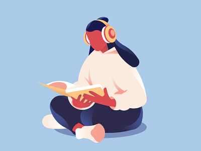 ACTIVE LEARNING 2d abstract app character clean lines education educational girl headphones illustration learning modern person reading student vector
