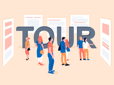 Effective Product Tours abstract app branding character characters crowd design flat design gallery illustration looking man modern people product tour tours vector web page website