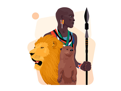 Safari abstract africa black character illustration indigenous lion man native otter person safari travel warrior