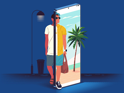 Trying to impress abstract character flat design illustration man social media vacation vector virtual reality