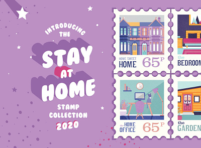 Stay at Home Stamp Collection covid19 design illustration quarantine stamps wales