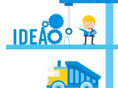 Idea building construction design director gears graphic design guy hat idea tools truck