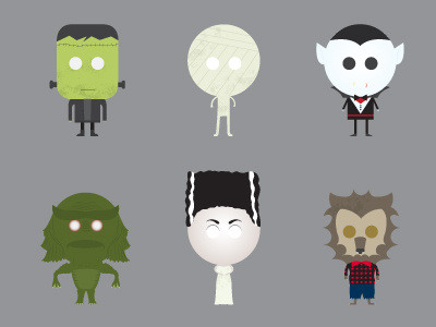 Halloween Characters bride of frankenstein characters creature from the black lagoon creatures fall frankenstein halloween illustration mummy vampire wolf man