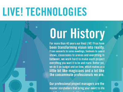 Our Story av design designers handout history icons illustration installers producers rigging technology