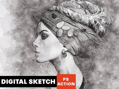 Digital Sketch Photoshop Action addons art artistic design digital digital art filter hand drawn painting photoshop photoshop action photoshop art preset sketch