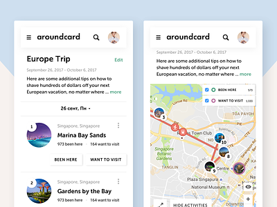 Trip planner UI for Aroundcard