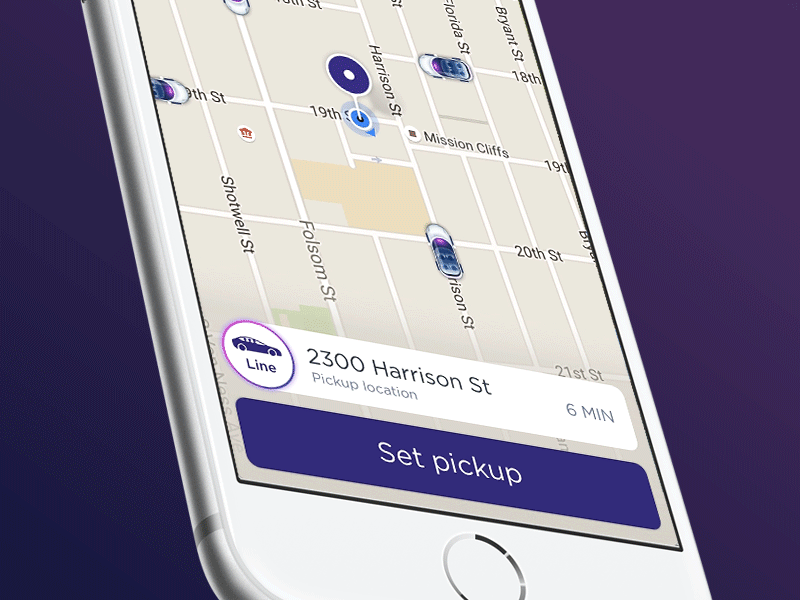 Lyft App Redesign - Ride Menu cars glow lyft map menu modes pink purple ride tabs transportation