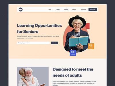 Senior Education Landing Page Concept Jismon Thomas copy design ecommerce education gradient landing page online course shopify ui ux webdesign website