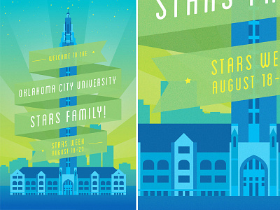 Stars Week building city illustration postcard university vector