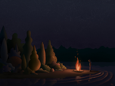 solitary campfire design illustration procreate storytelling