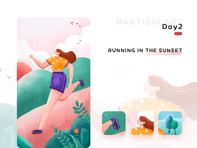 Miss running in the sunset illustration