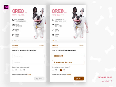 Dog Adoption App | Sign Up Page app application dailyui dailyui 001 design experience interaction interface mobile ui ux website