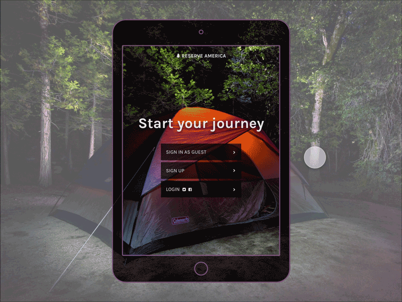 Reserve America Sign Up #DailyUI #001 001 adobexd camping dailyui signup simple