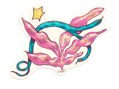 The Two Headed Snake folk illustration plant snake star symbol