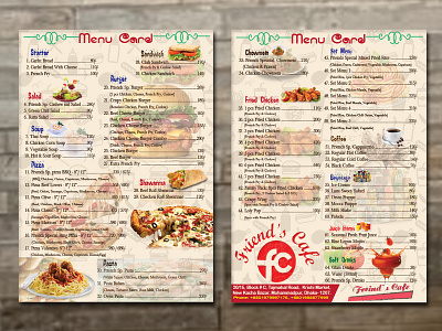 Menu Card Design_Freinds Cafe a4 size awesome design branding branding design corporate identity flyer food food and beverage food and drink food blog illustration illustrator menu card menu design menucard restaurant menutime parvez raton photoshop restaurant branding restaurant flyer