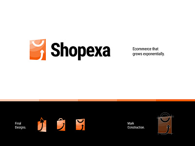 Shopexa Logo Design black branding cart clean color colorful design ecommerce logo exponential graphic design grid growth illustrator logo logo design modern modern logo monochrome orange shopping