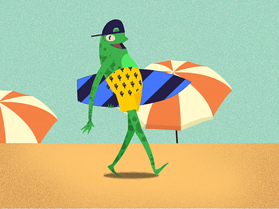 Off to the beach animation beach character frog loop loop animation motion design umbrella walk walkcycle