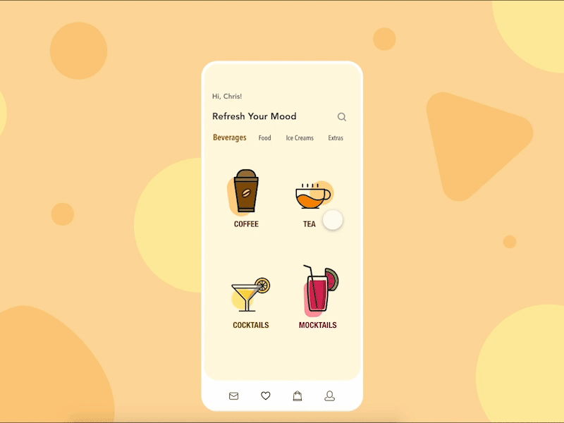 Coffee Selection Interaction animation app design beverages brown cardview clean ui coffee concept design espresso illustration interaction minimal design minimalist online food order food product design uiux user experience user interface yellow