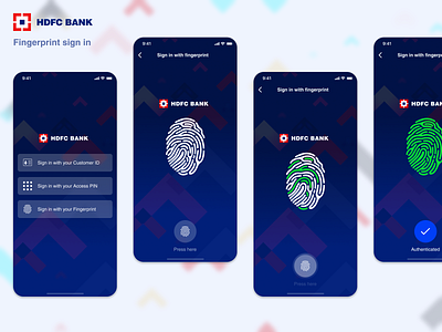 HDFC Bank Redesign - Fingerprint Sign in app bank banking app bankingapp card figma finance fingerprint fintech fintech app hdfc portfolio ui