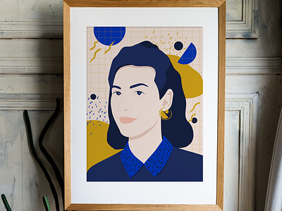 Blue Portrait N•4 80s cobaltblue flat illustration pattern portrait woman