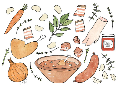 Cassoulet for Art of Eating cooking drawing editorial art editorial illustration food illustration illustration illustration art magazine illustration recipe watercolor illustration