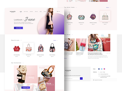 Venuco Redesign bag cart fashion homepage interface pink purple redesign shopping ui venuco website