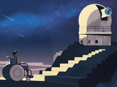 Observatory 2d character illustration night ourshack space stairs stars