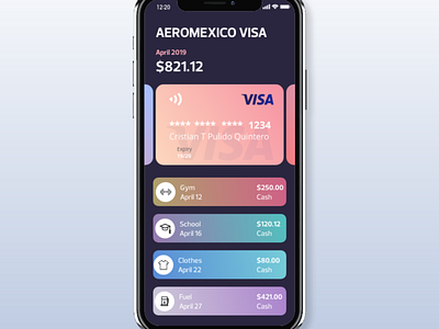 Pay screen adobe xd app banco dinero diseño iphone movil pago tarjeta visa