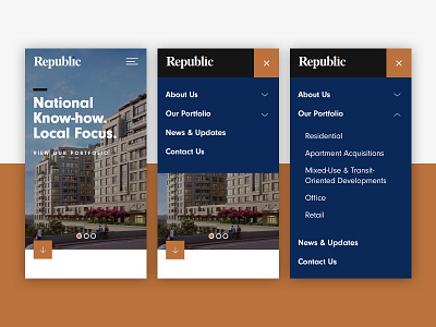 Republic — Website Mobile Navigation branding digital interactive interactive design mobile product ui ux website