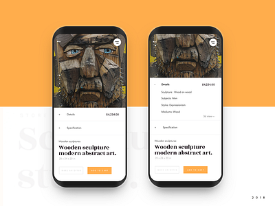 Sculpture Studio Store App Product Details app details e commerce homepage layout login music player product sculpture signup ui