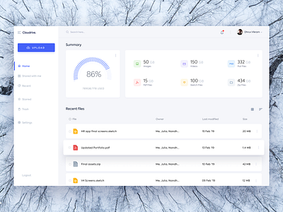 Cloudrive - Files Dashboard app blue clean dashboad document file file manager minimal ritzmo typography ui