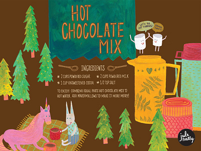 Hot Chocolate Recipe bunny characters editorial editorial illustration forest hot chocolate illustrated recipe illustration kids illustration thermos unicorn