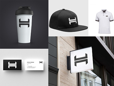 H Fitness Advertising Materials Concept businesscard concept fitness h logo poloshirt shaker sign snapback