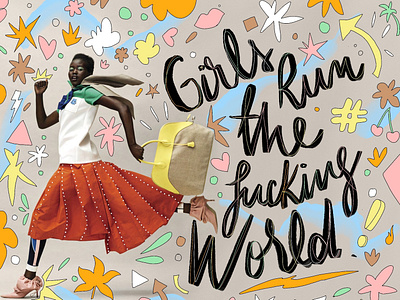 Girls run the world emojis fashion feminism girl power illustration typogaphy