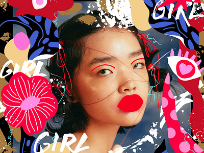 Girl abstract art collage feminism florals girl power illustration illustration on photography paint tropical typography