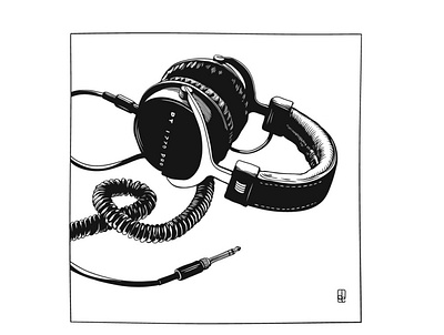 HeadPhones art audiophile black and white design dj drawing headphones illustration line art music series triptych vector