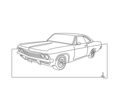 Impala black and white car car art chevy continuous line drawing illustration line art
