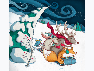 Greeting Card animals art card christmas drawing fox greeting card illustration sleigh winter