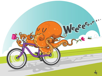 Coast art bicycle illustration octopus